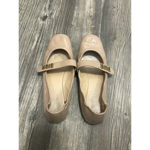 Christian Dior Beige Patent Leather Mary Jane Flats with DIOR Strap